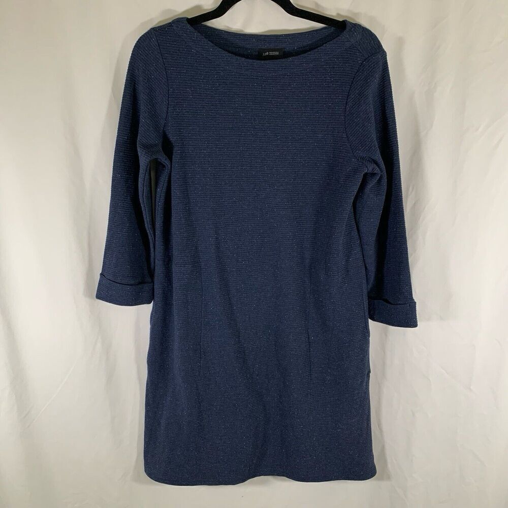 J Jill Sweater Dress Women's Small Blue Ribbed 3/4 Sleeve Round Neck Wearever Cl